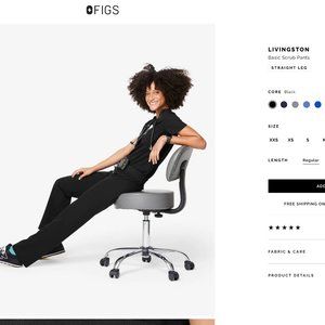 Figs Livingston Black Scrub Pants Size M Medium